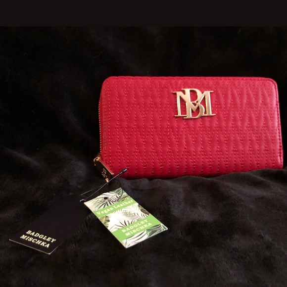 Badgley Mischka Handbags - Red Braid Quilting Long Wallet / Credit Card Holder BADGLEY MISCHKA STUDIO